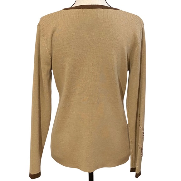 3/$10 Ziani Couture Sweater M Tan Beaded Top - Picture 6 of 7